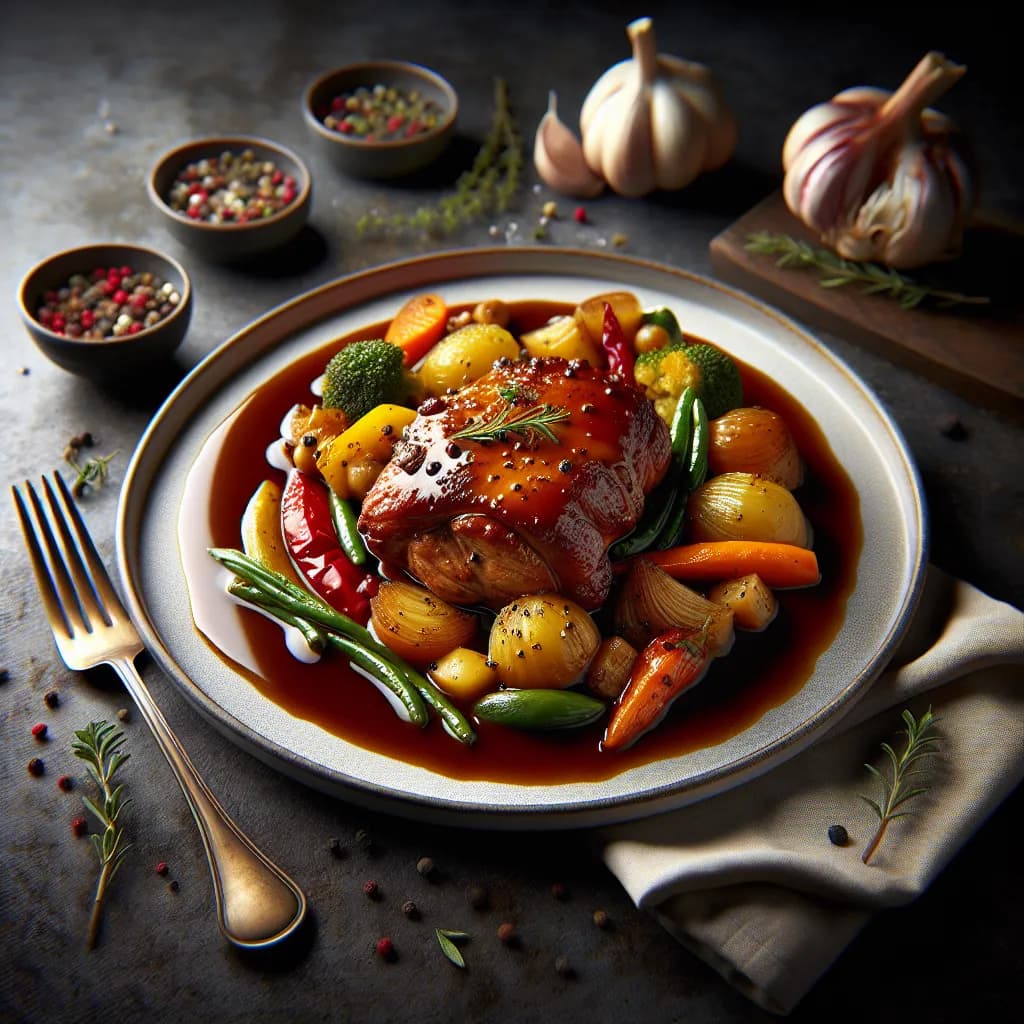Échine de porc braisée aux légumes