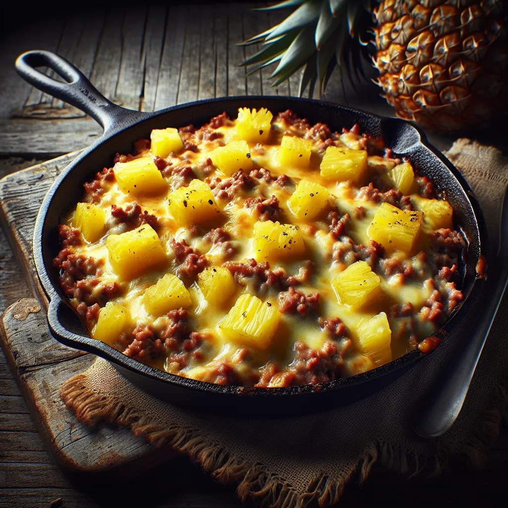 Überbackene Ananas-Käse-Hackfleischpfanne