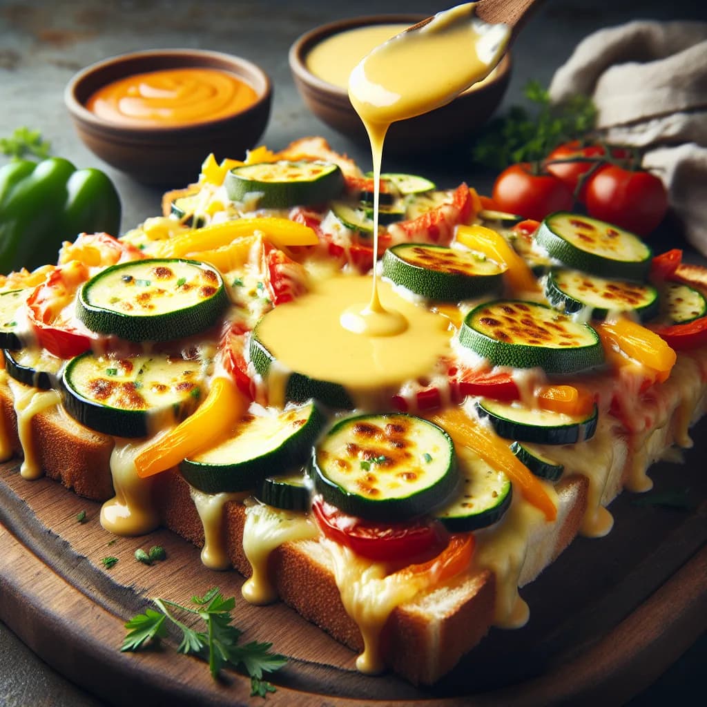 Überbackene Brotscheiben mit Gemüse und Käse