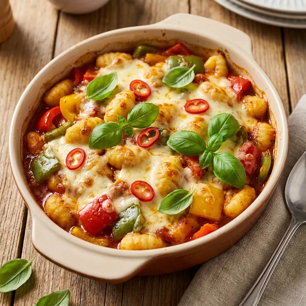 Überbackenes Gnocchi-Letscho mit Mozzarella