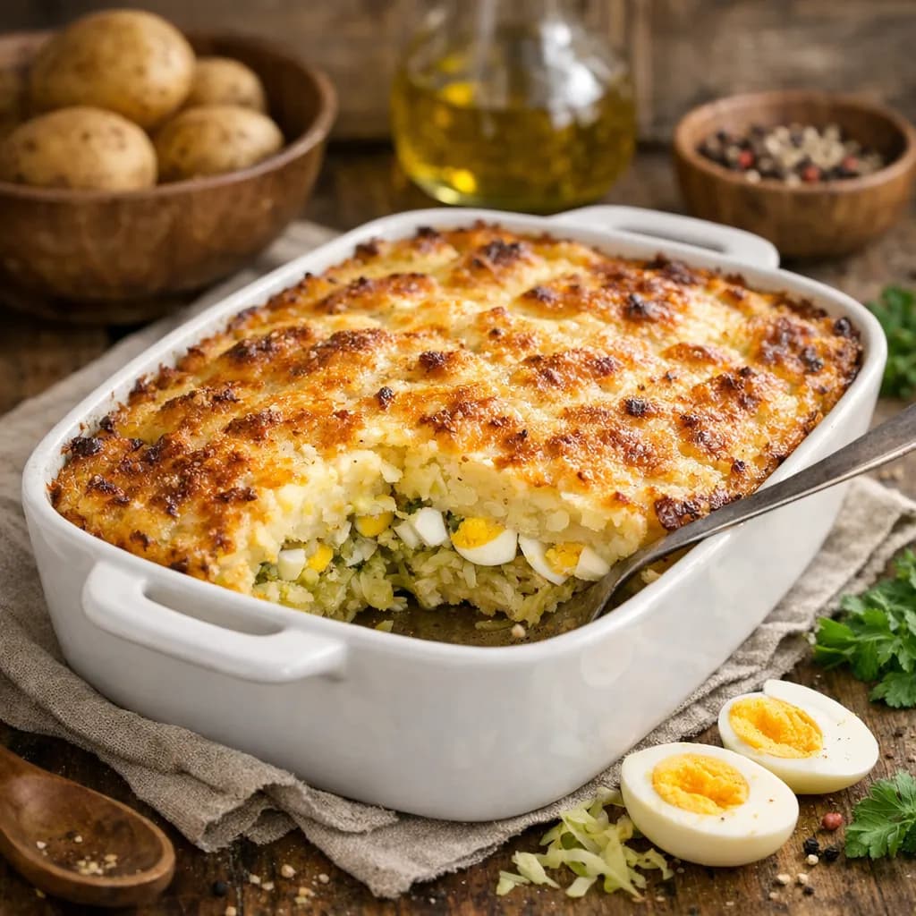 Картофельная запеканка с капустой и яйцом