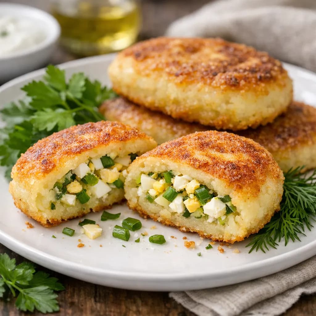 Картофельные зразы с яйцом и зелёным луком