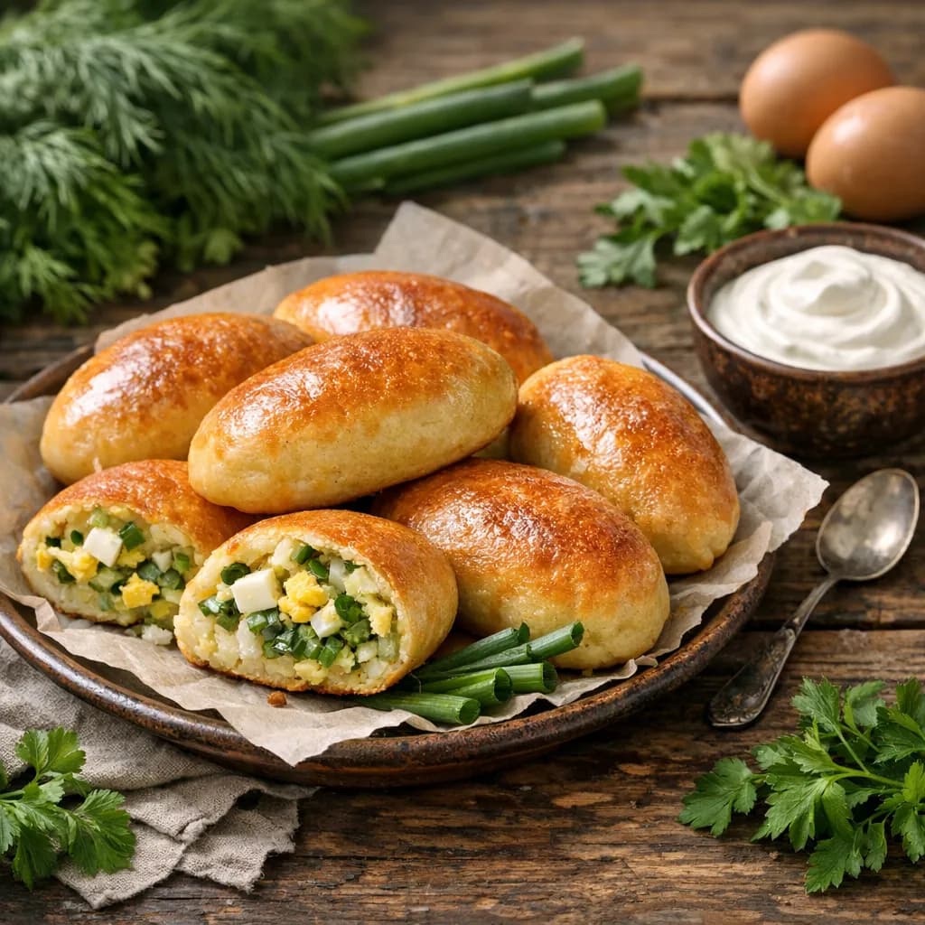 Картофельные пирожки с зелёным луком и яйцом