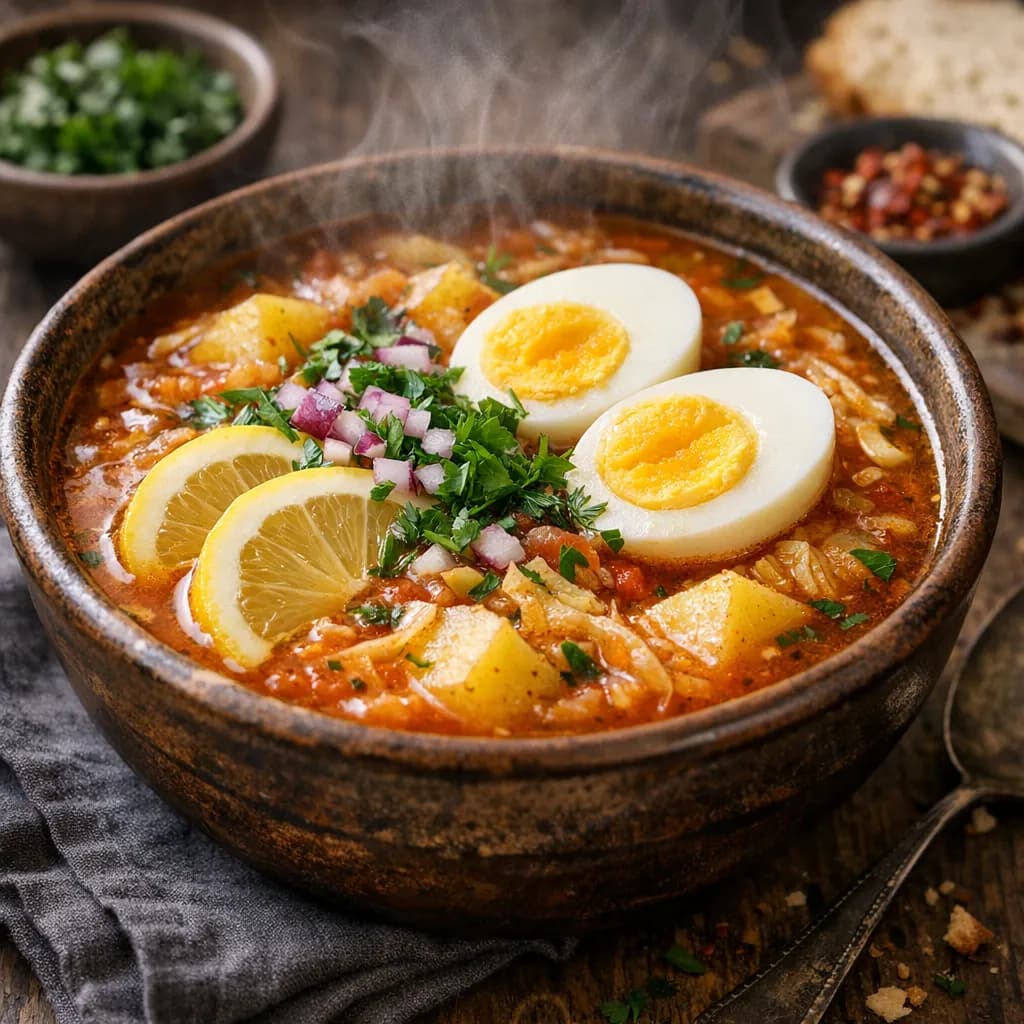 Острый картофельный суп с капустой и лимоном