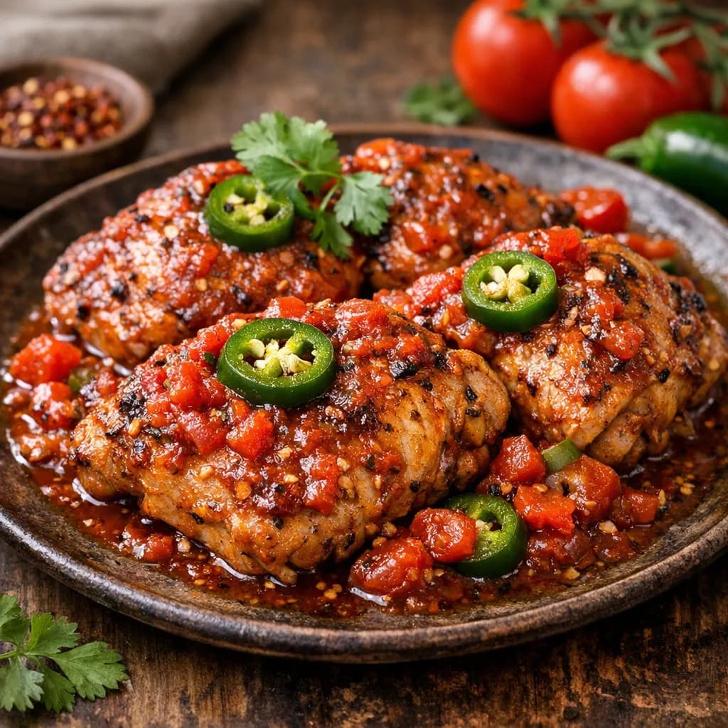 Острый маринад с томатами и халапеньо для куриных бёдер