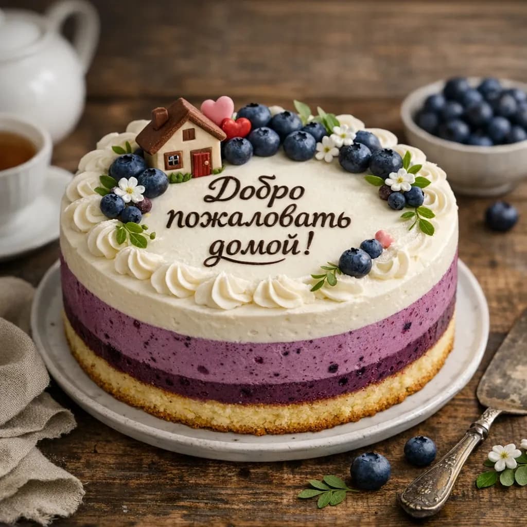 Торт 'Добро пожаловать домой' с черничным муссом