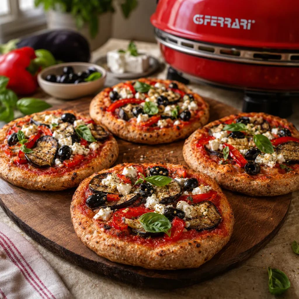 4 pizze integrali mediterranee con melanzane e feta al G3 Ferrari