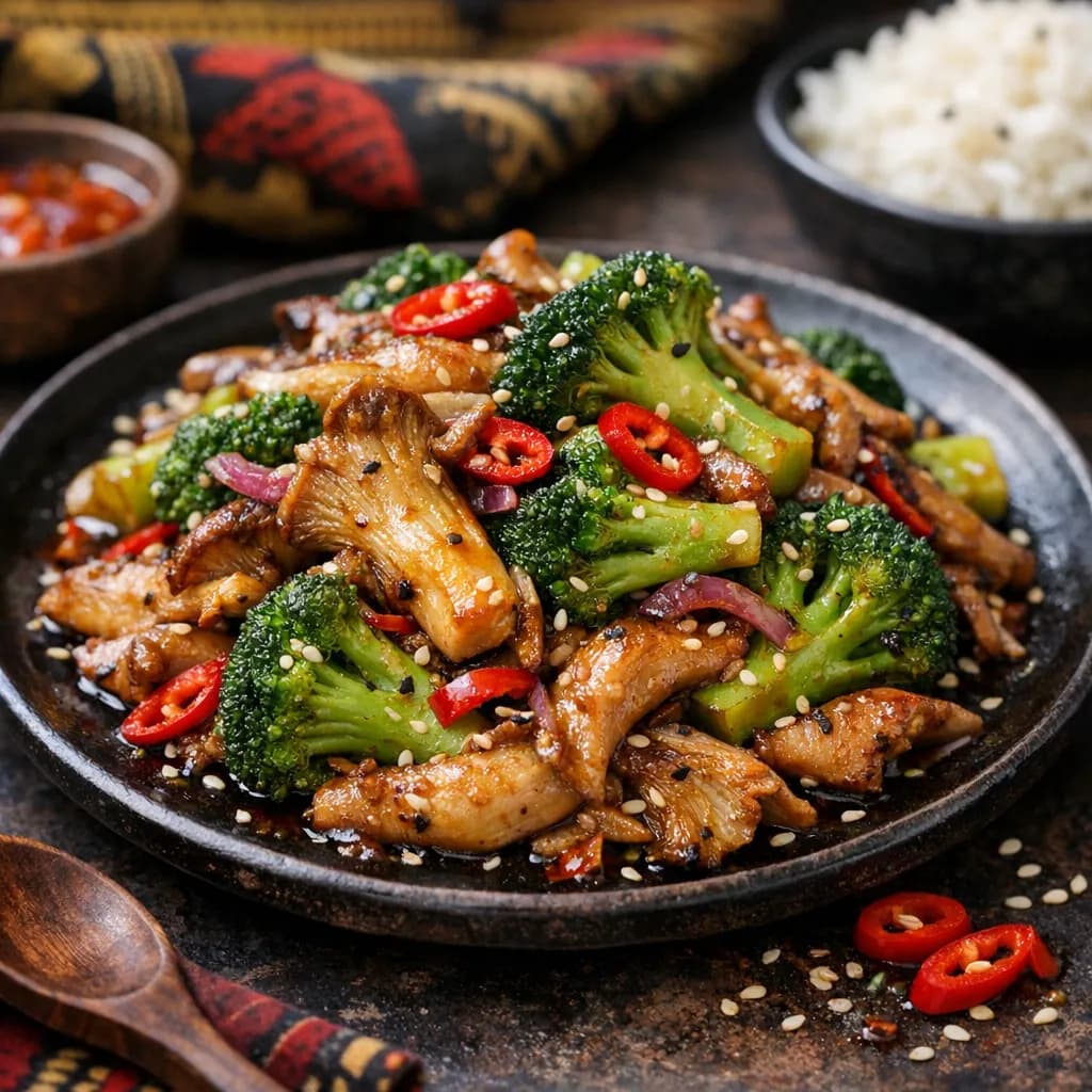 African-Style Broccoli and Oyster Mushroom Stir-Fry