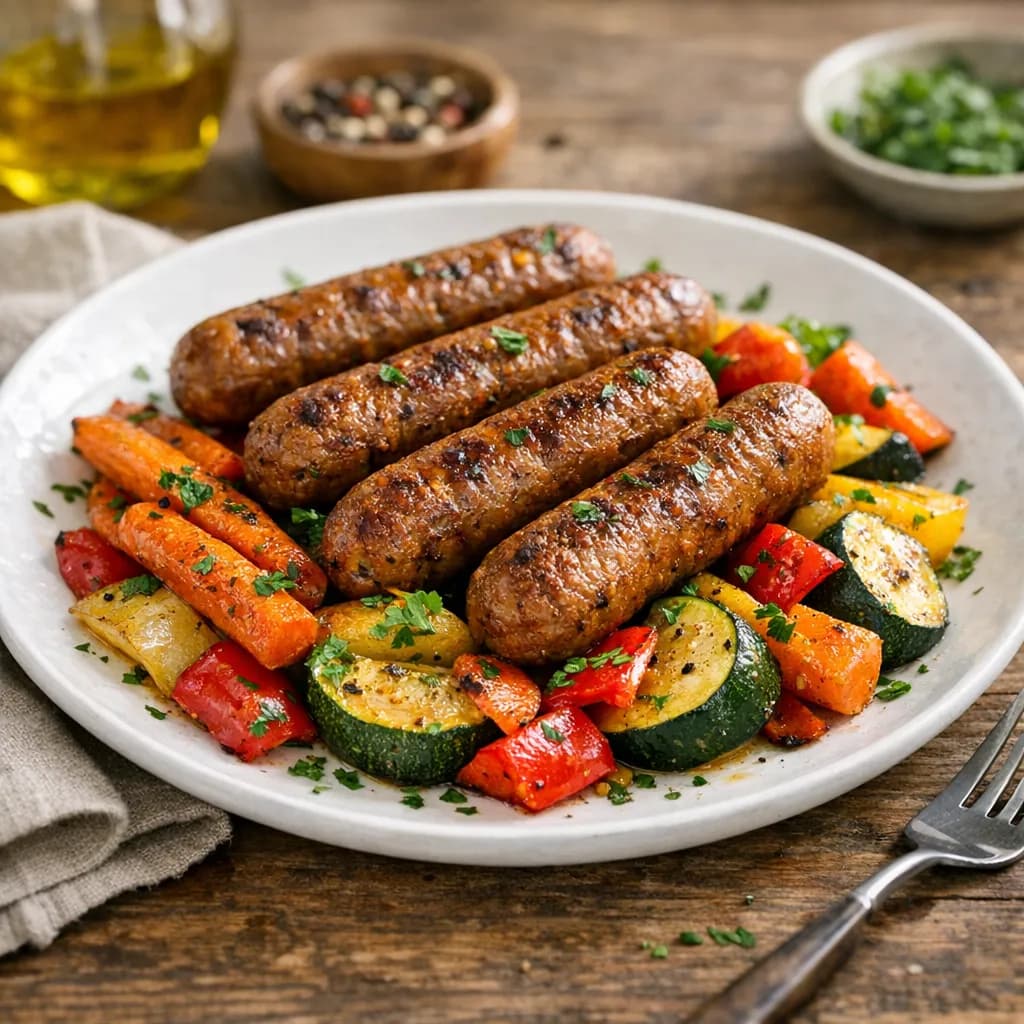 Air Fryer Richmond Meat Free Sausages with Roasted Veggies