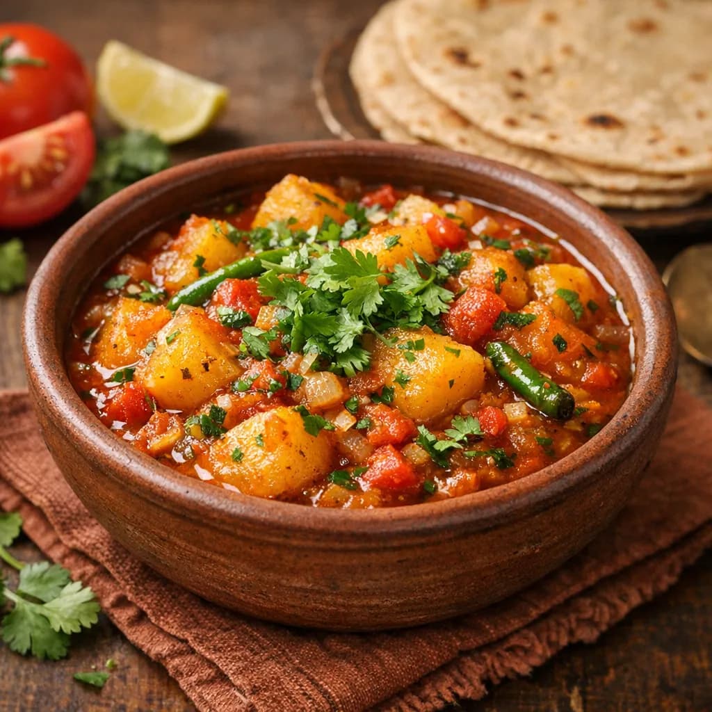 Aloo Tamatar Sabzi with Dhaniya