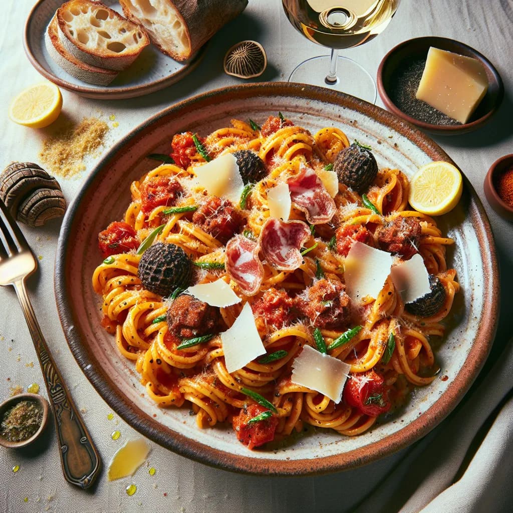 Amatriciana con Olio al Tartufo e Limone