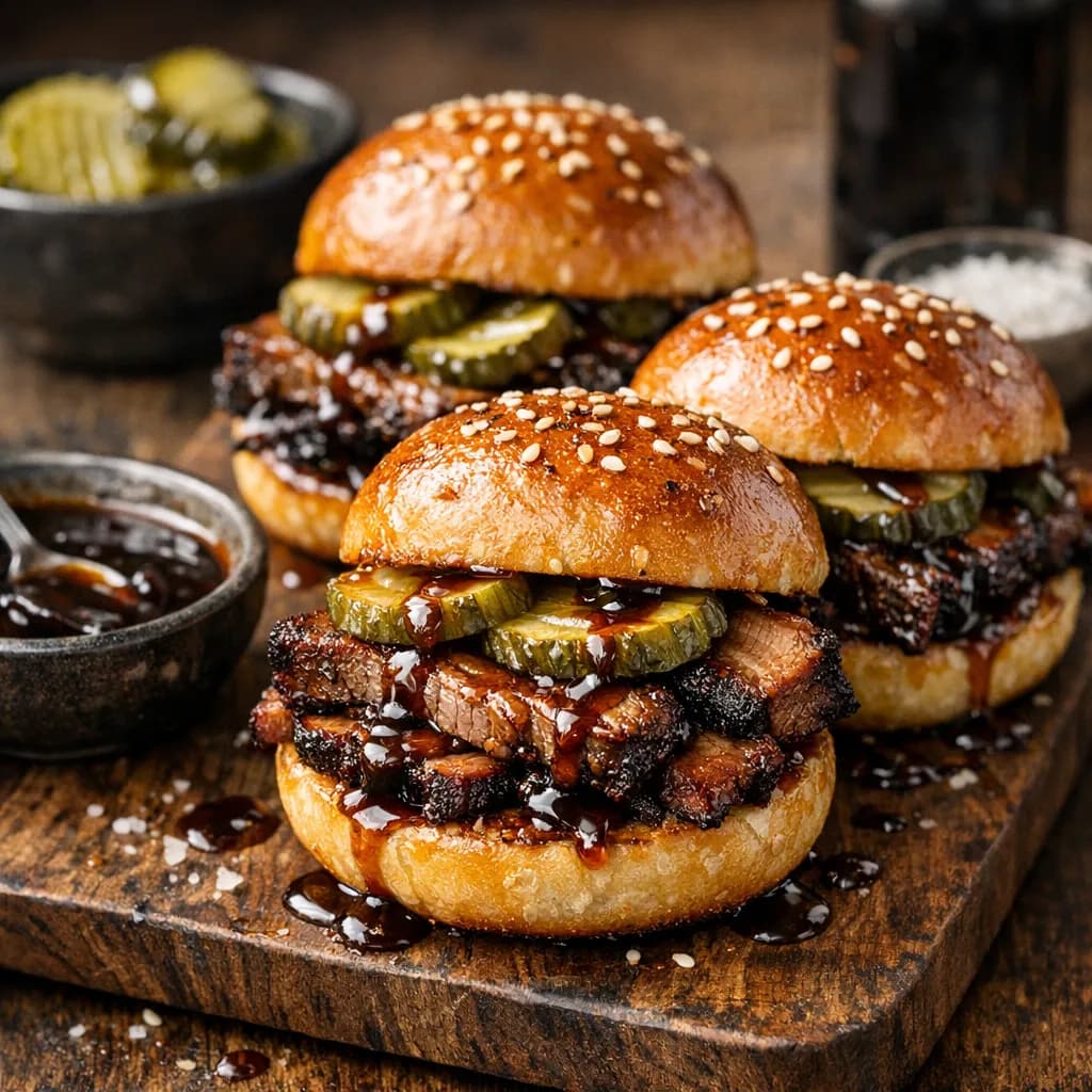 American Brisket Sliders with Pickles and Worcestershire Glaze