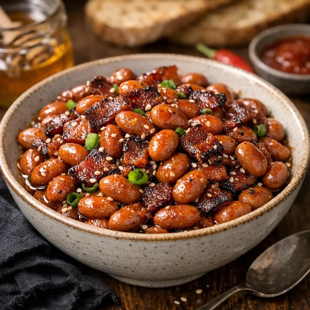 American Honey Sriracha Candied Bacon Pinto Beans