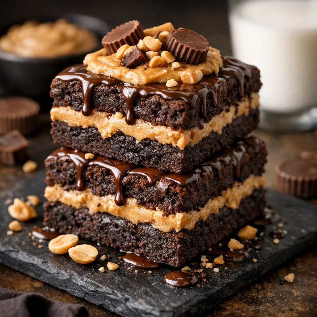 American Peanut Butter Fudge Brownie Stack