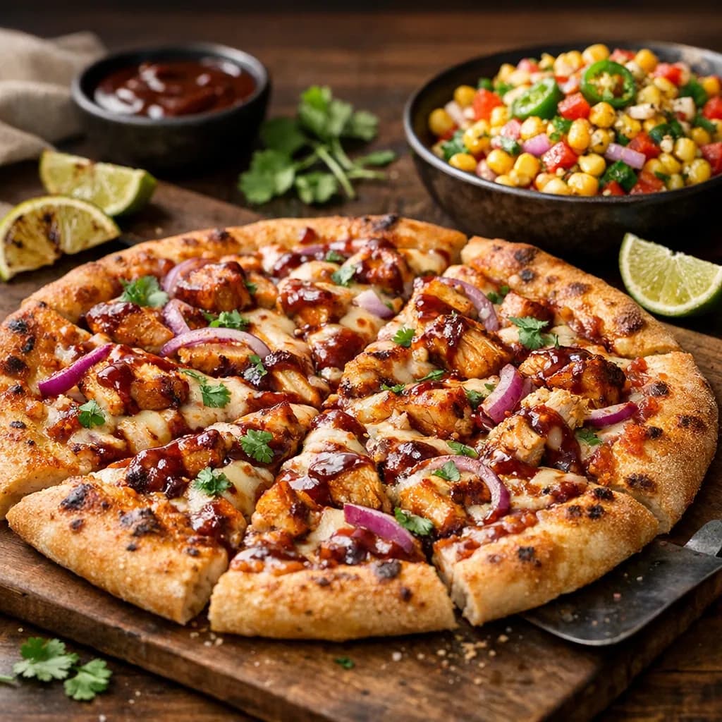 American Style BBQ Chicken Pizza with Spicy Corn Salad