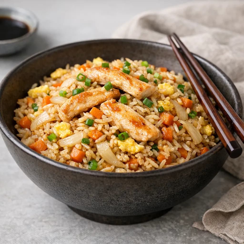 Arroz Frito con Huevo y Pollo