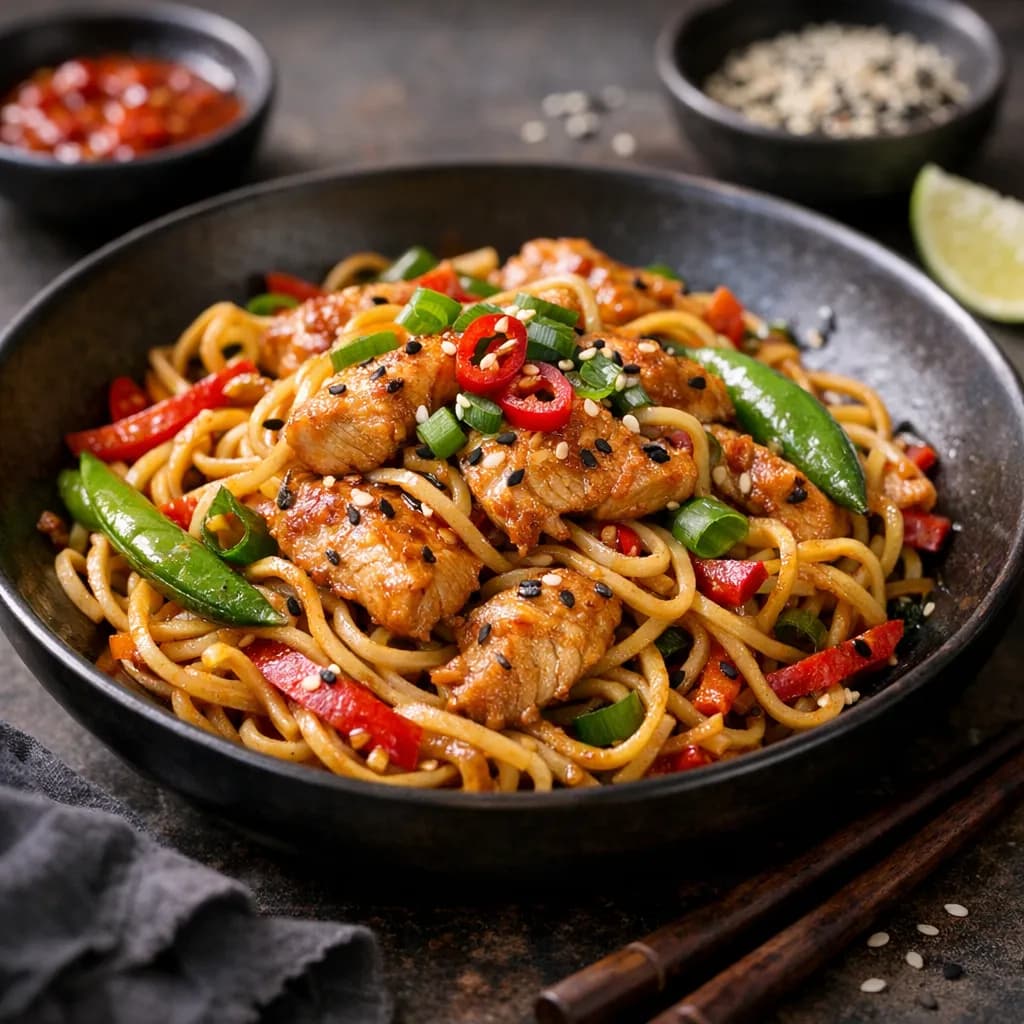 Asian Spicy Chicken Noodle Stir-Fry