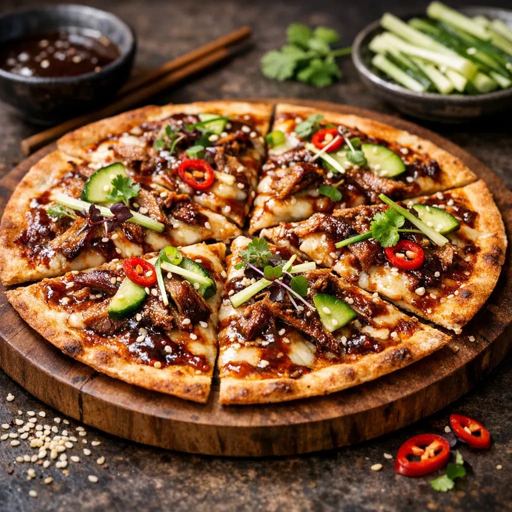 Asian Style Crispy Thin Crust Hoisin Duck Pizza