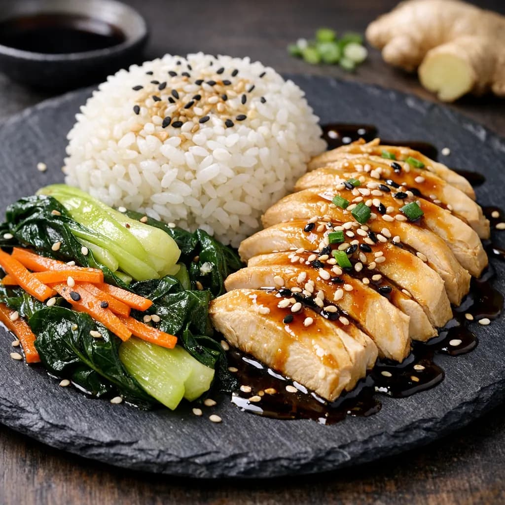 Asian-Style Ginger Chicken Rice Plate