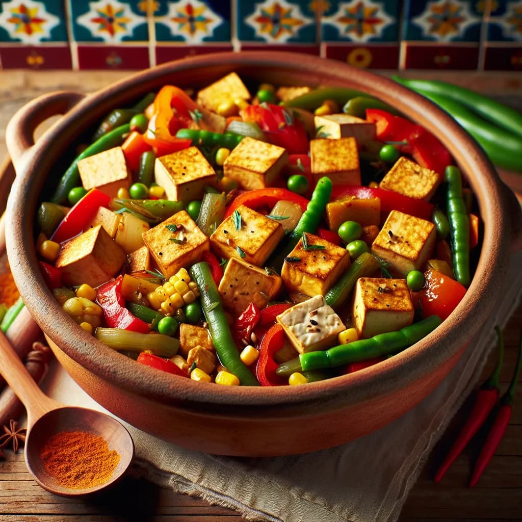 Asiatisch-mediterraner Onepot mit Tofu und Gemüse