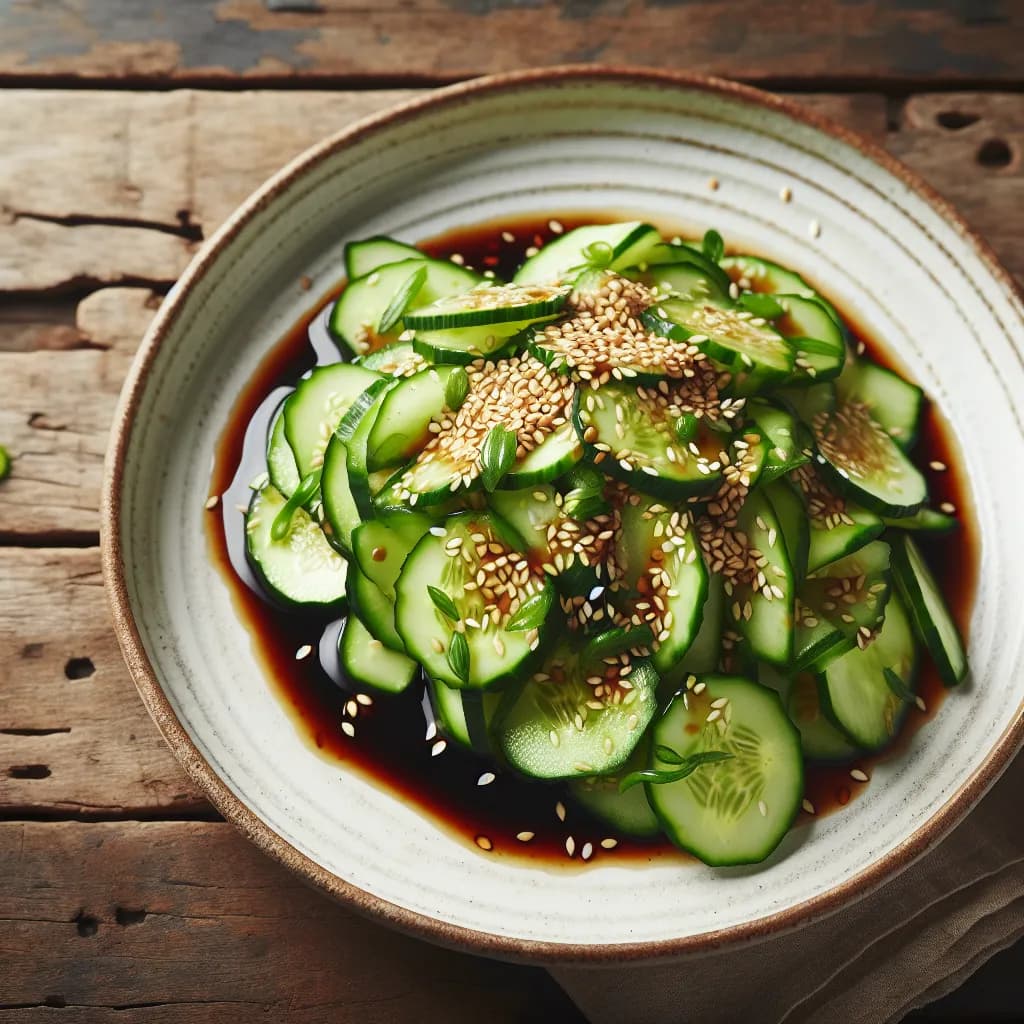 Asiatischer Gurkensalat mit Sesam und Sojasauce