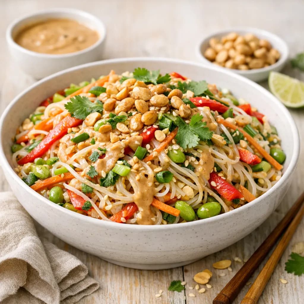 Asiatischer Nudelsalat mit Erdnussdressing