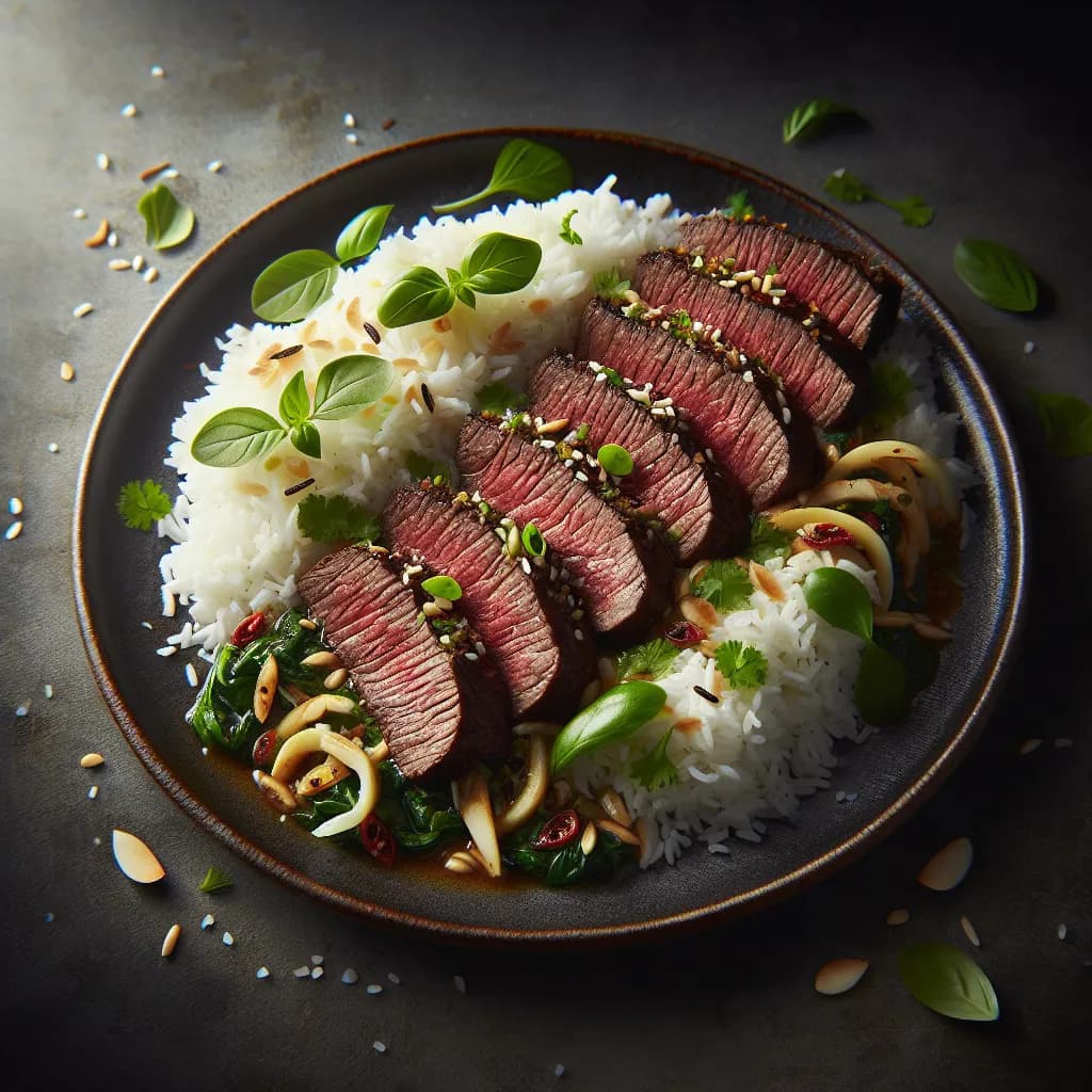 Asiatisches Rinderfilet mit Kokosreis