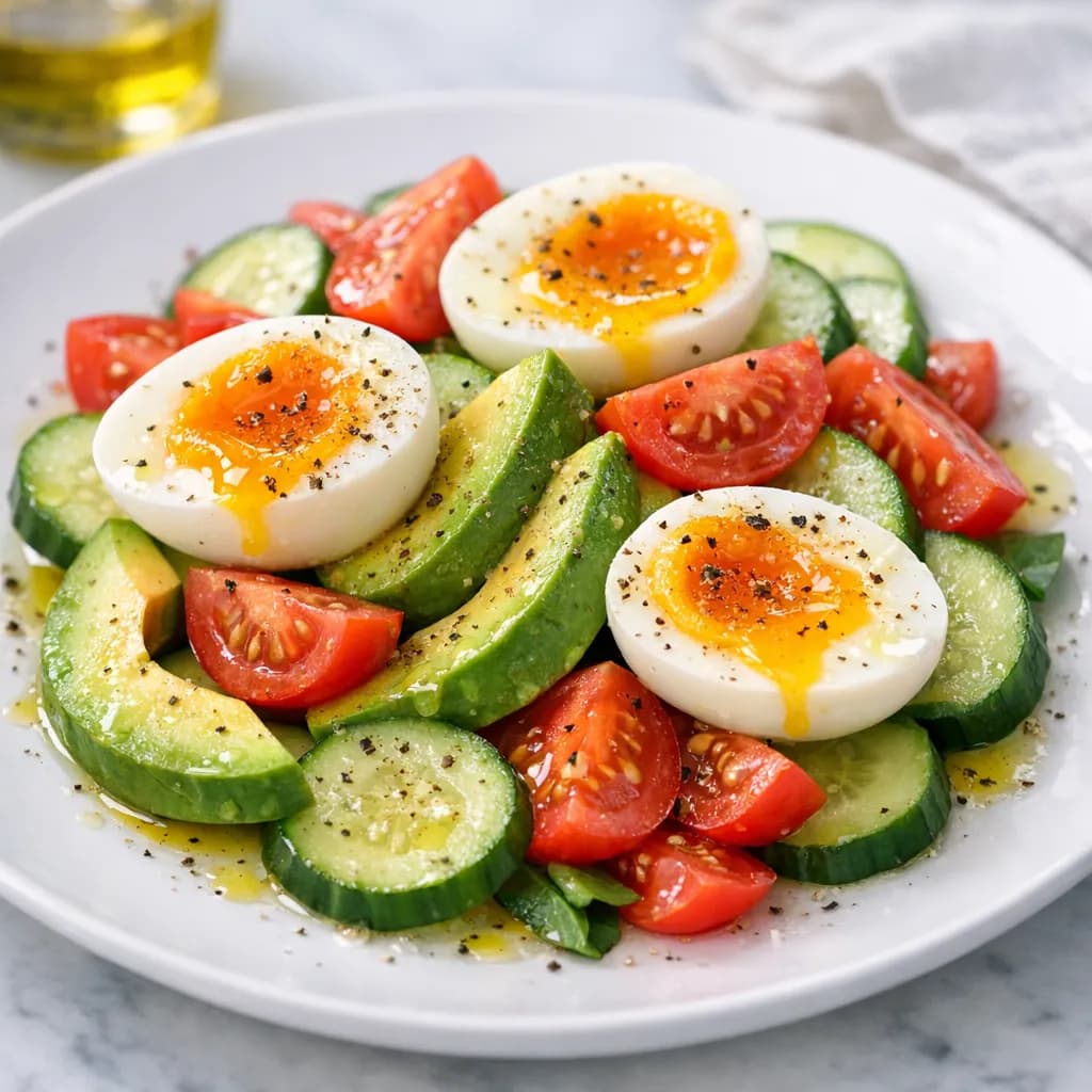 Avocado Cucumber Tomato Salad with Soft-Boiled Eggs