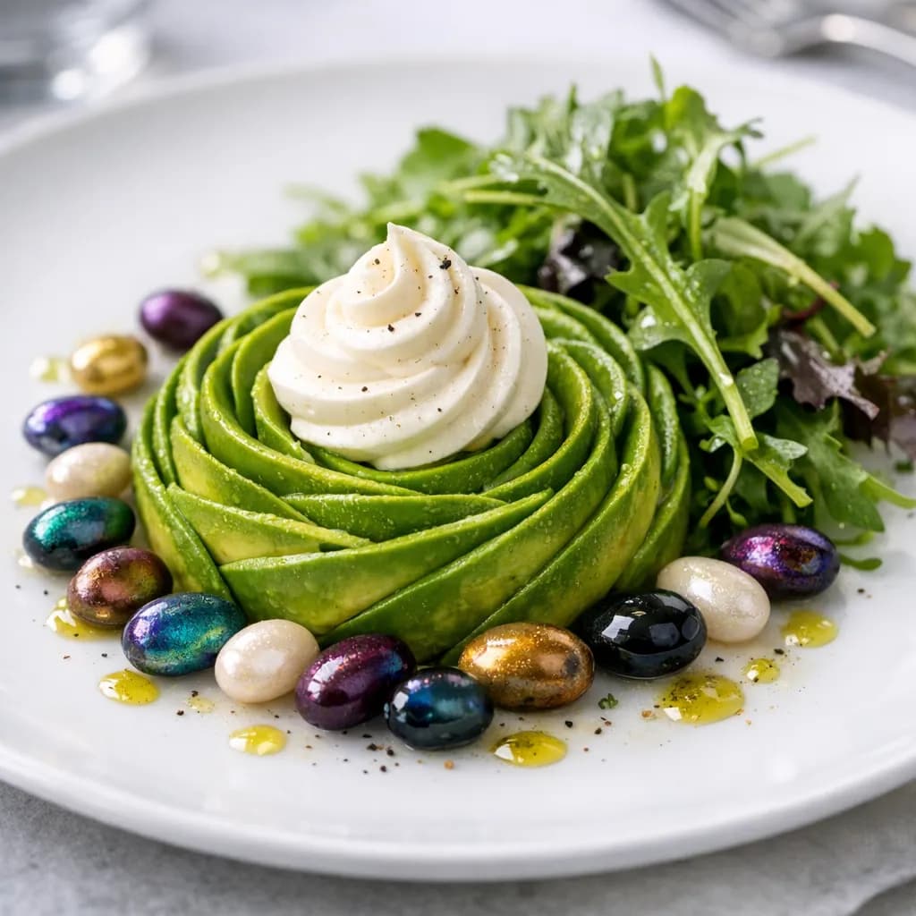 Avocado Rosette with Vanilla Cream and Magical Beans