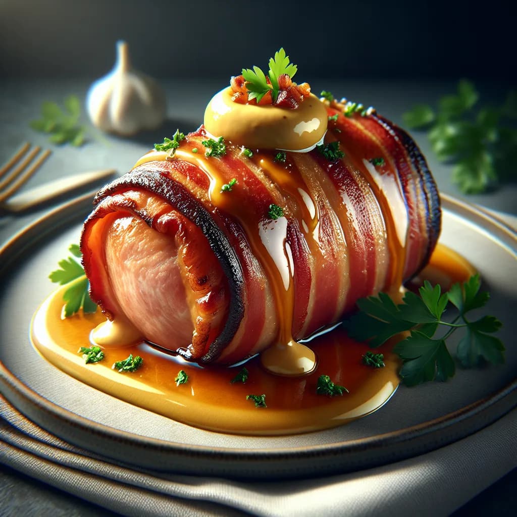 Bacon Wrapped Pork Loin with Garlic Butter