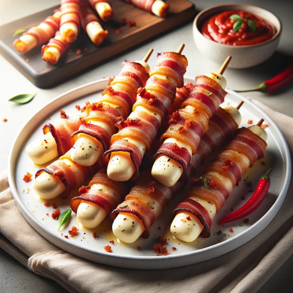 Bacon Wrapped Spicy Cheese Sticks