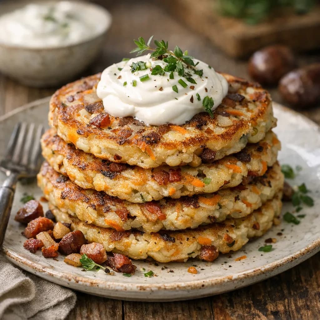 Bacon, Potato & Chestnut Savory Pancakes