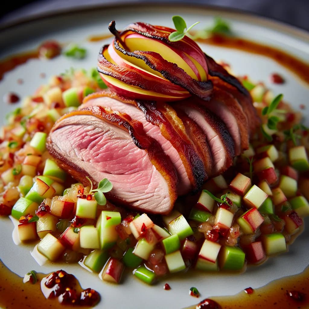 Bacon-Wrapped Duck Breast with Spicy Apple Salsa