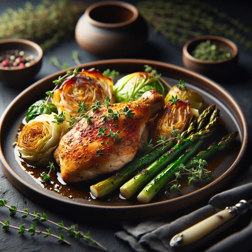 Baked Chicken with Cabbage and Asparagus