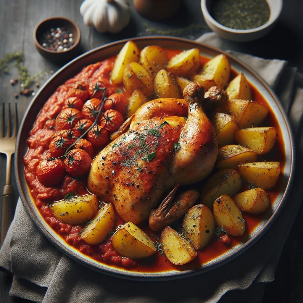Baked Chicken with Tomato Puree and Potatoes