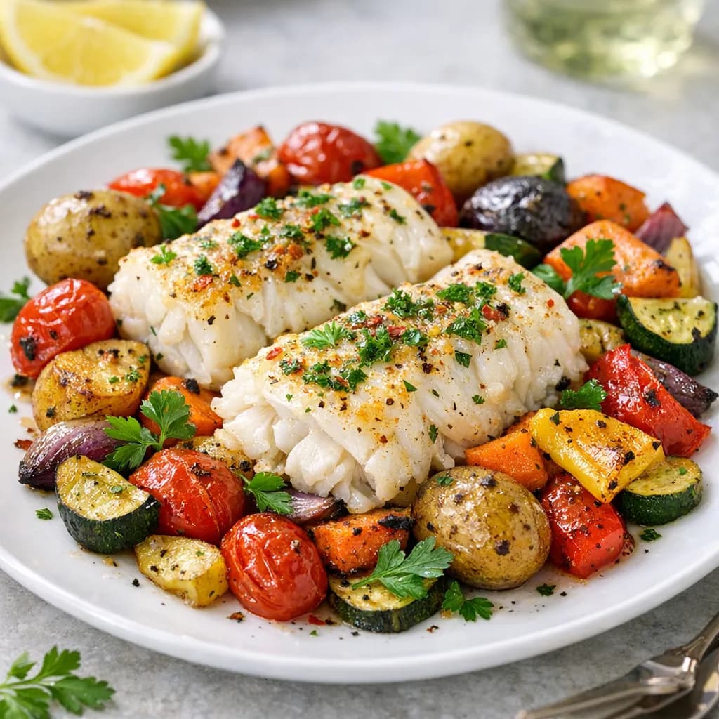 Baked Cod with Roasted Vegetables