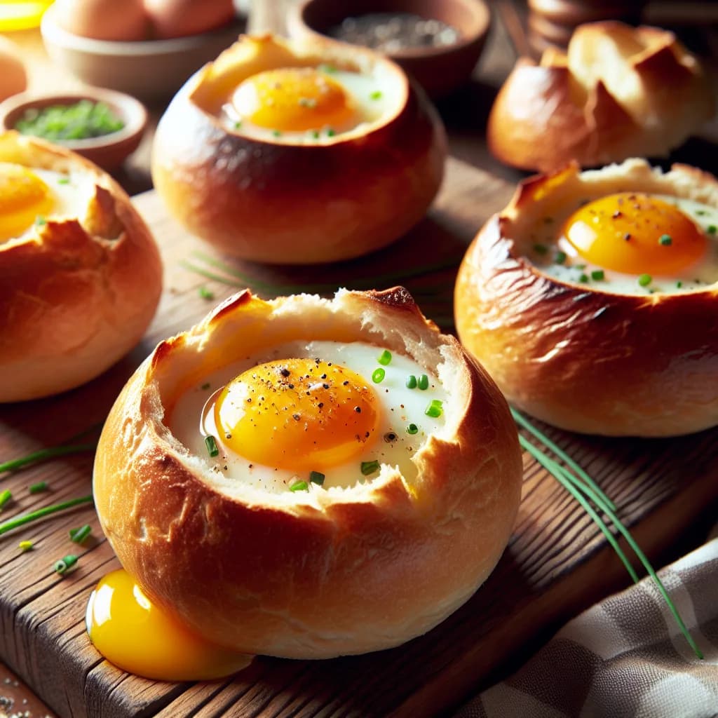 Baked Eggs in Bread Bowls