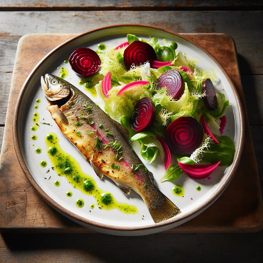 Baked Trout with Beet and Frisee Salad