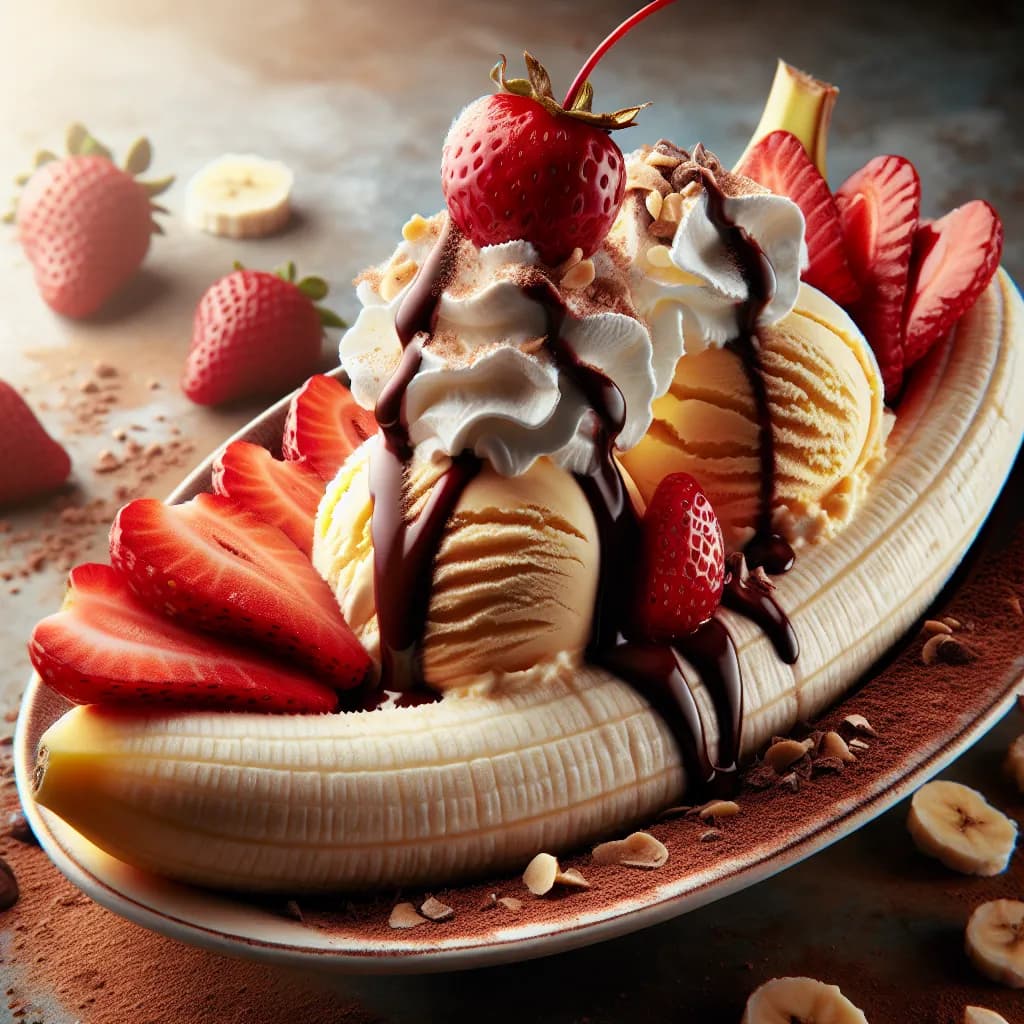Banana Split con Fragole e Panna Montata