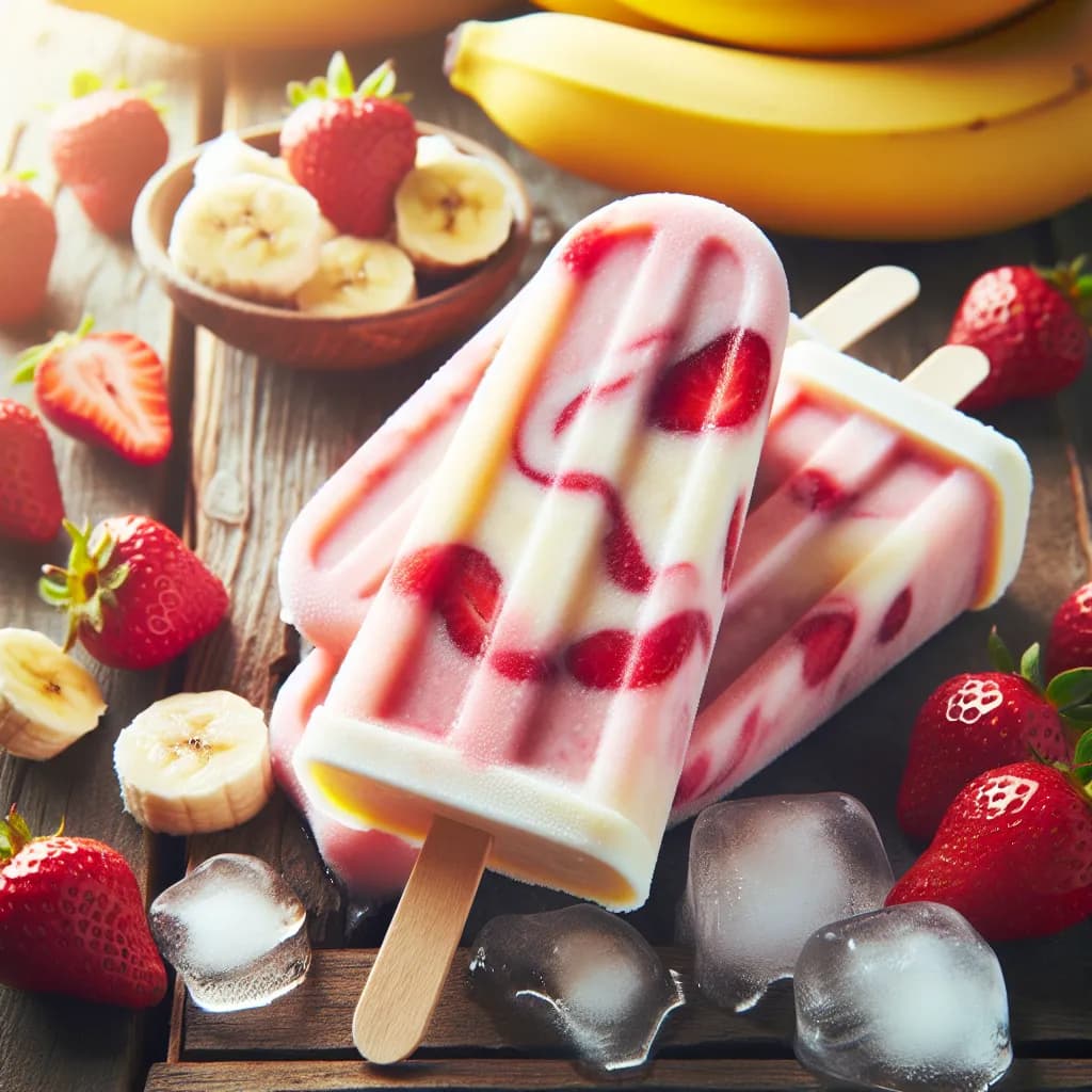 Banana Strawberry Yogurt Popsicles