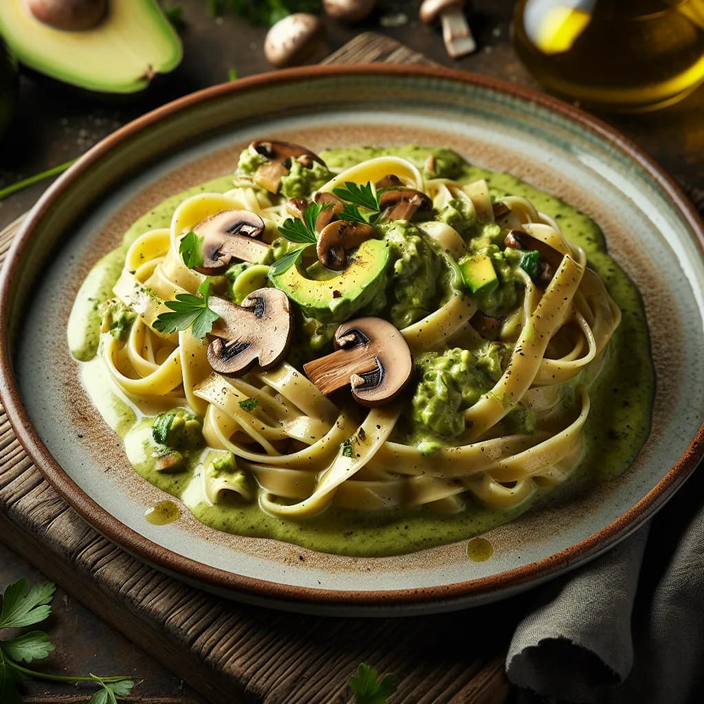 Bandnudeln mit cremiger Avocado-Pilz-Soße