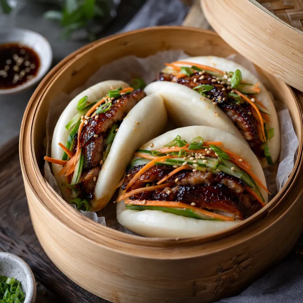 Bao vapeur au porc laqué et crudités croquantes