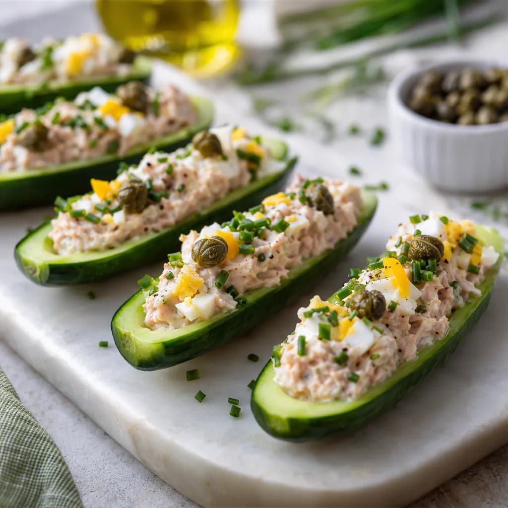 Barchette di cetriolo con crema di tonno e uova
