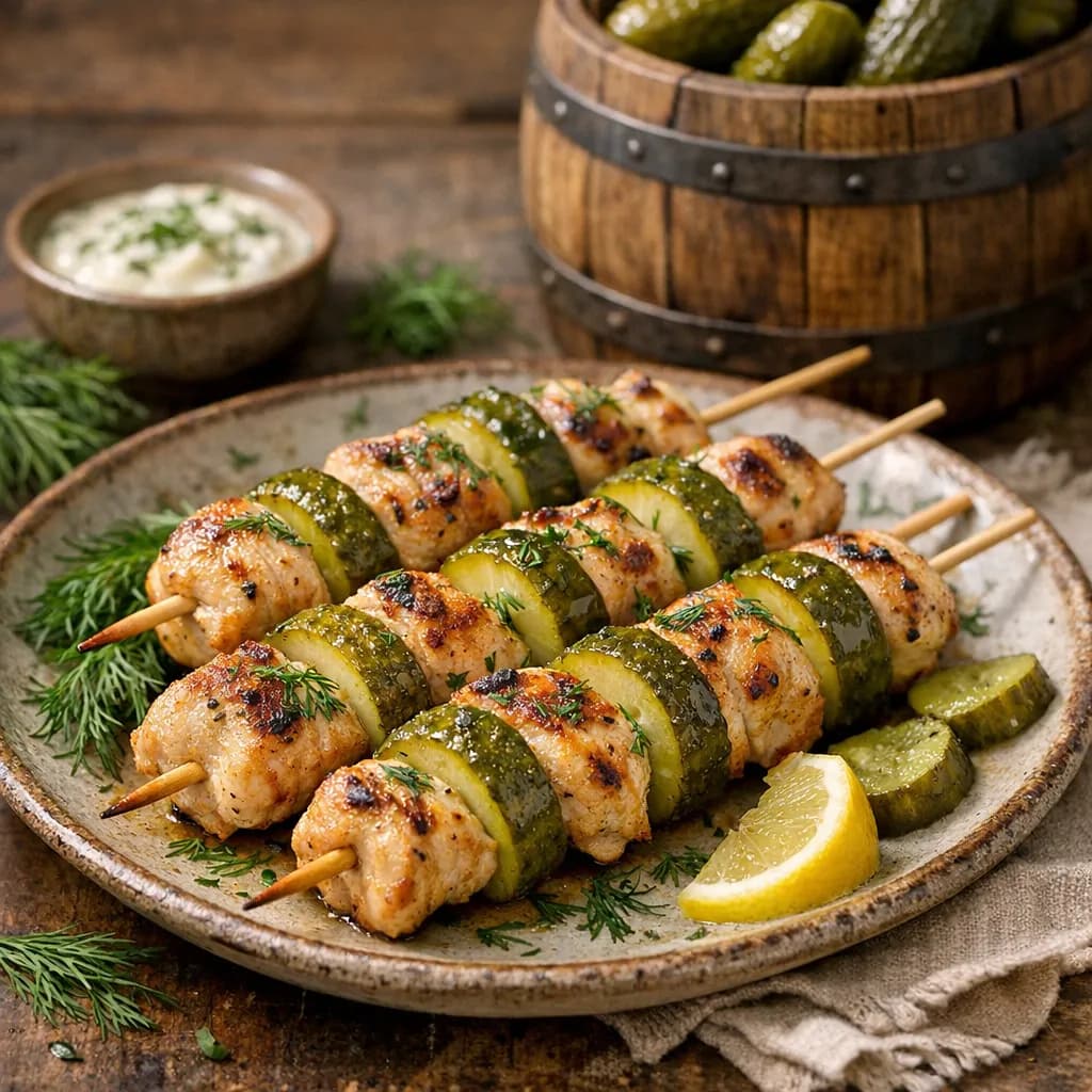 Barrel Pickle and Dill Chicken Skewers