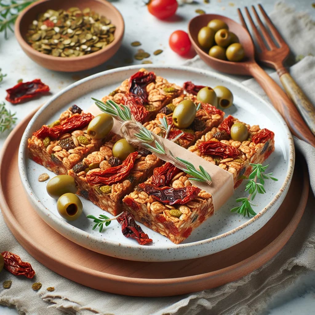 Barres de céréales salées aux tomates séchées et olives