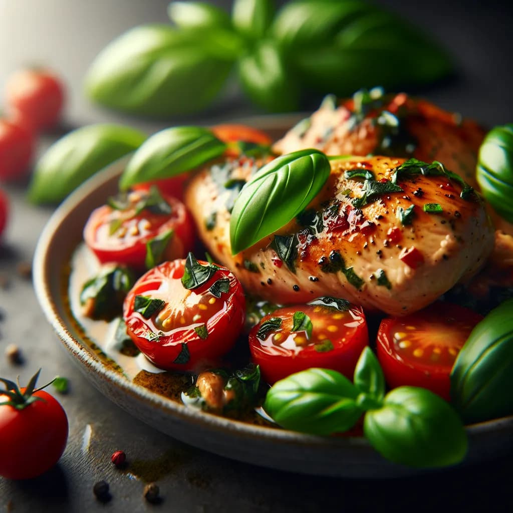 Basil Chicken with Cherry Tomatoes