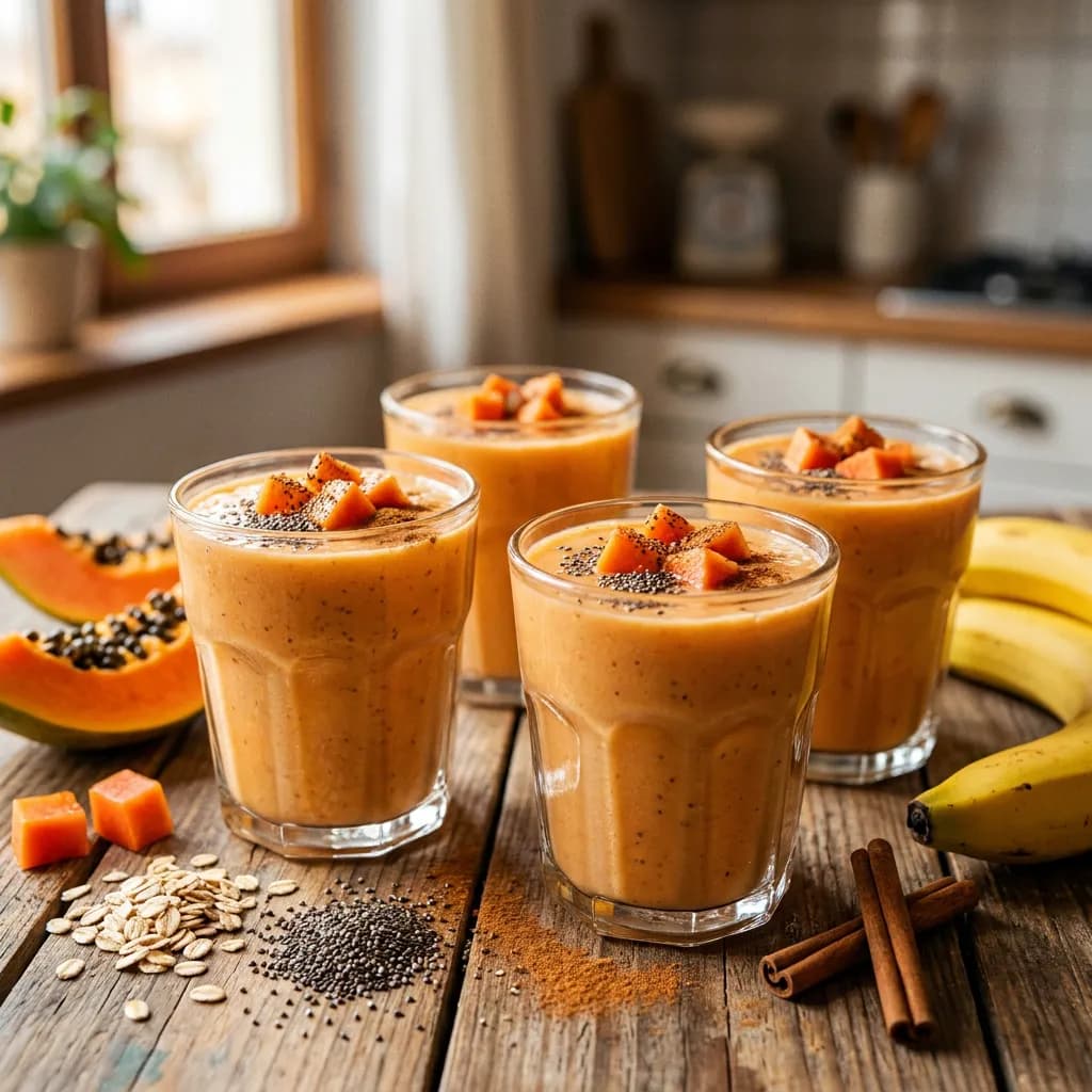 Batido de papaya, plátano, avena y chía