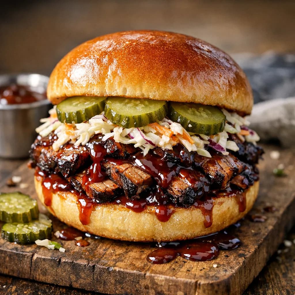 Bbq brisket burger with milk bun
