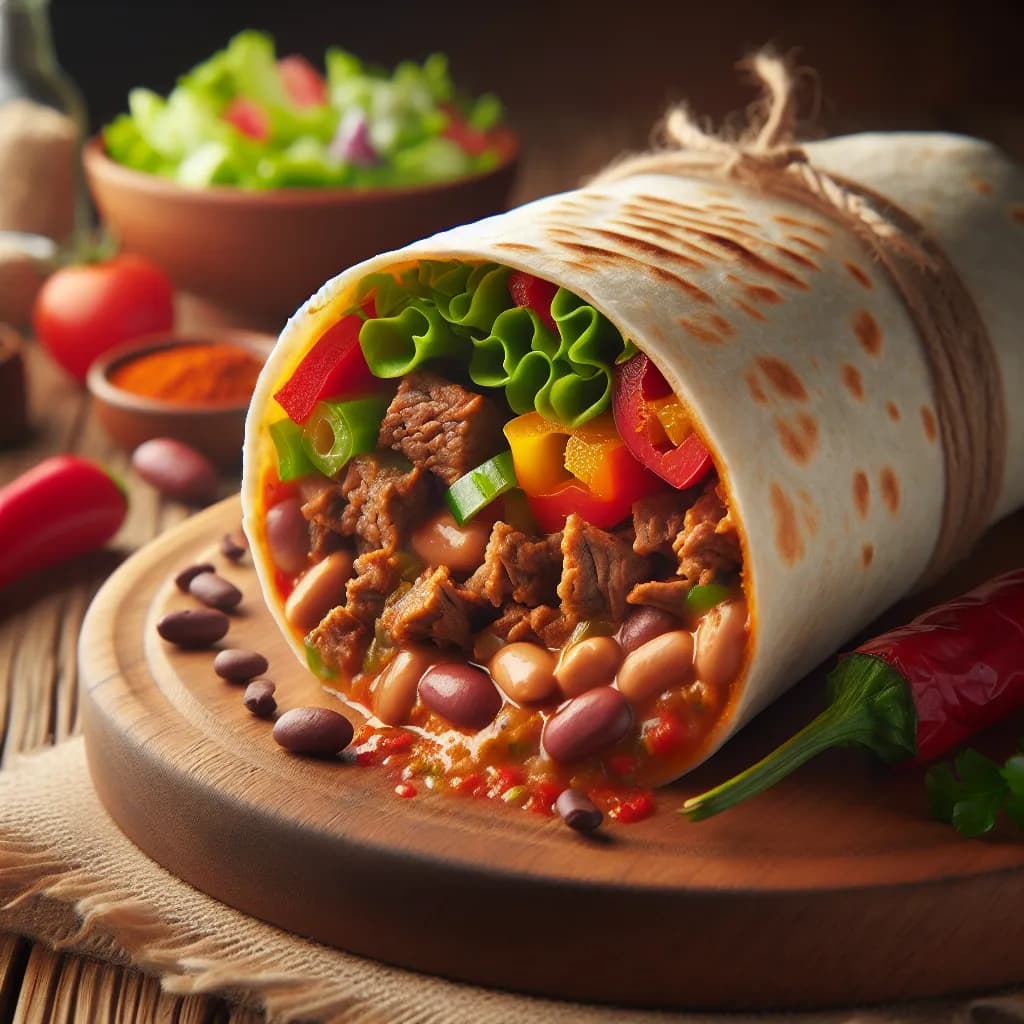 Bean and Beef Burrito with Paprika Cream