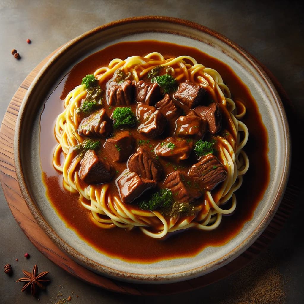Beef Tips over Noodles